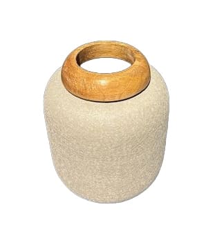 Vase Eisen sand mit Holzrand 18x8x21cm