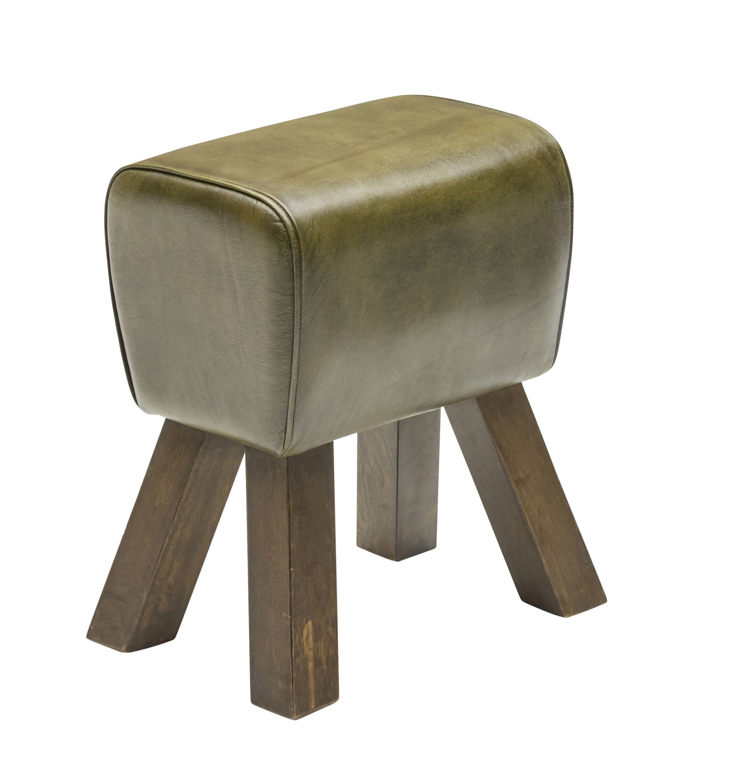 Hocker Lederbezug antik grün 41x30x51cm