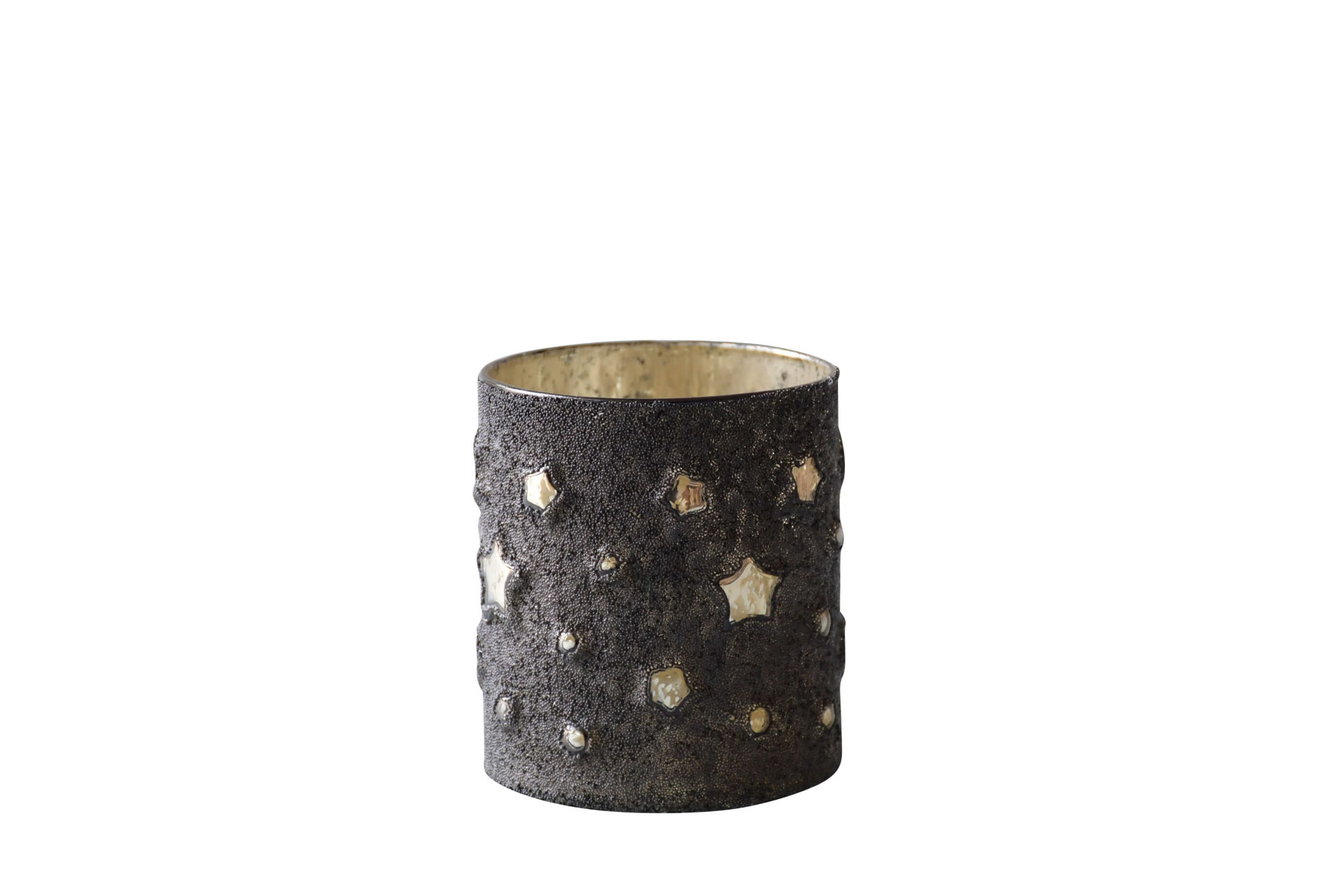Windlicht Glas schwarz matt Stern 3D gold