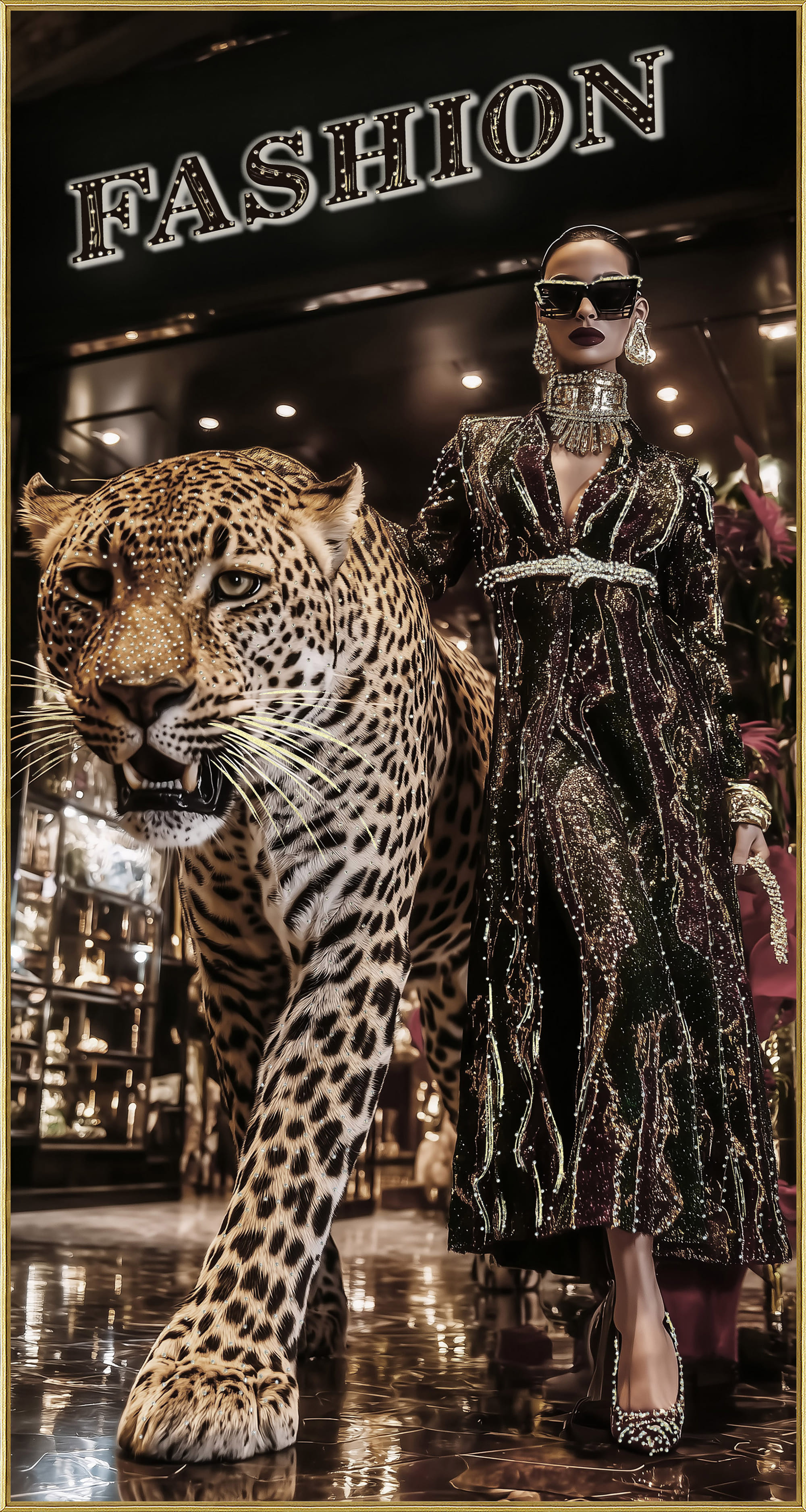 Bild Frame Lady with Leo 80x150cm