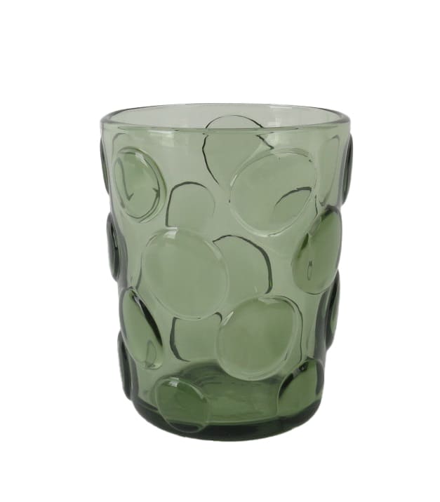 Votivlicht Glas grüngrau mit Kreisdesign 8,2x8,2x10,5cm