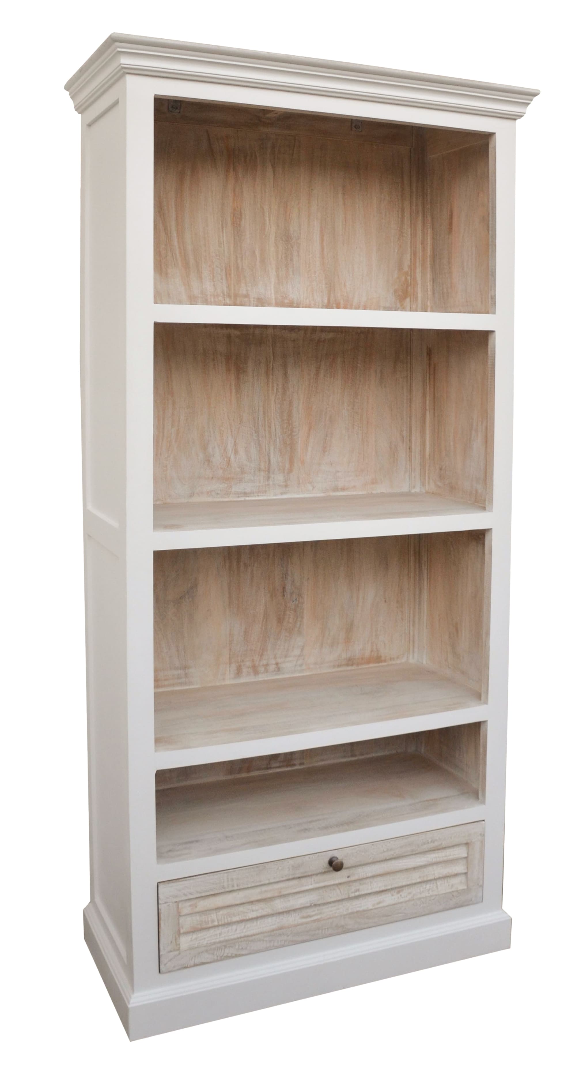 Bücherregal Hampton Mangoholz weiß mit Lamellenfront 90x40x180cm