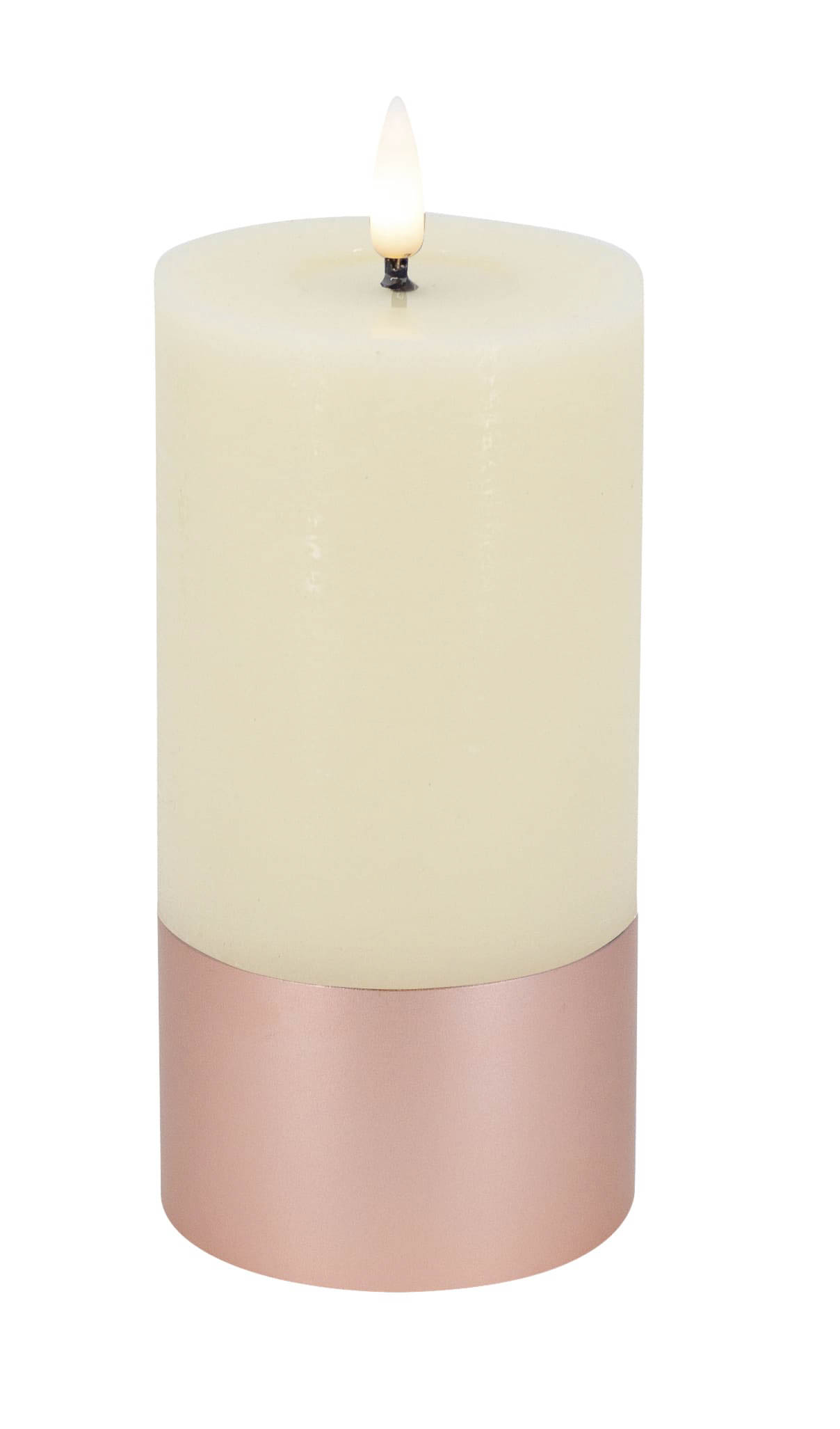 LED Kerze Alu-Kupfer cream 7,5x15