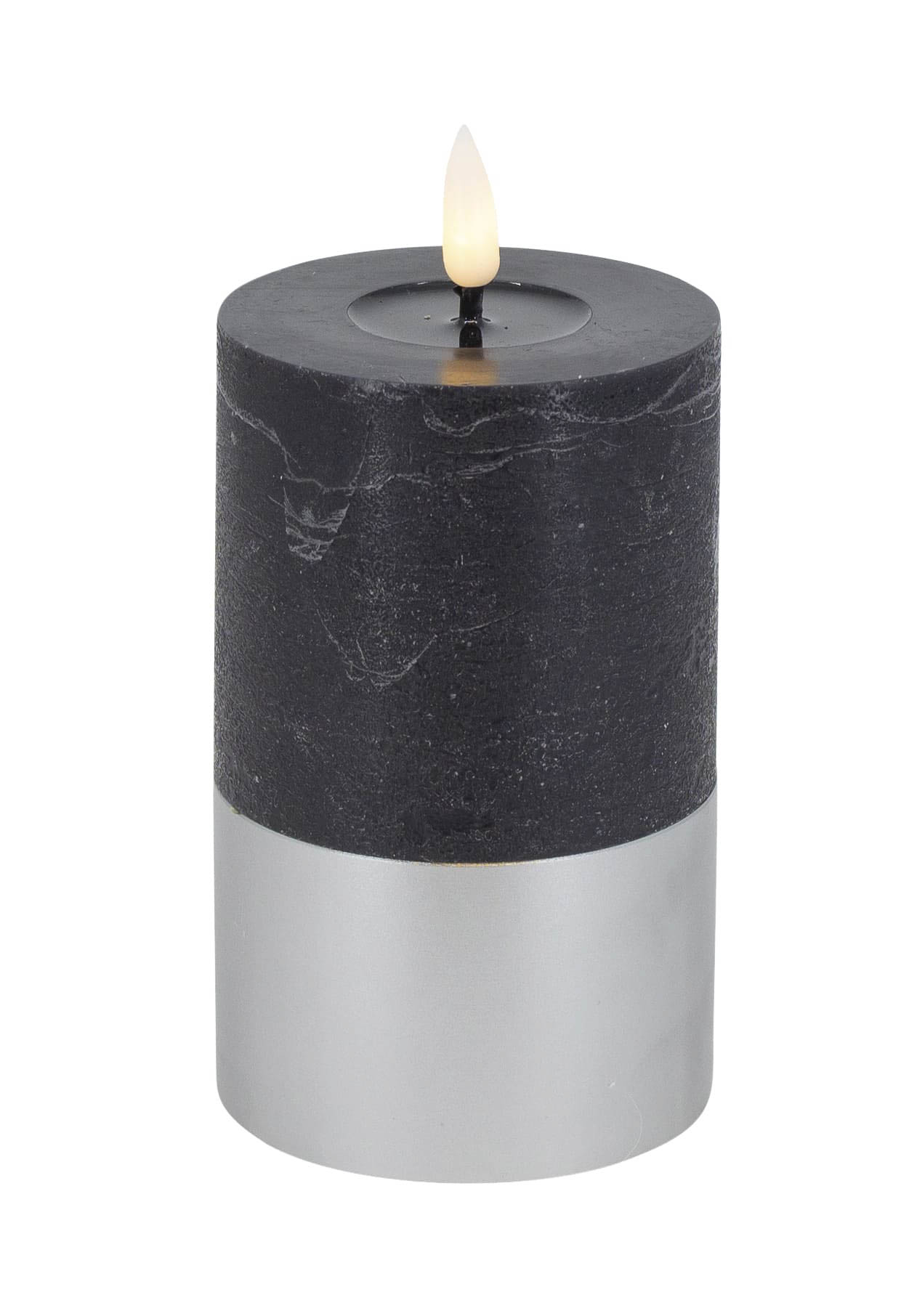 LED Kerze Alu-Silber black 7,5x12