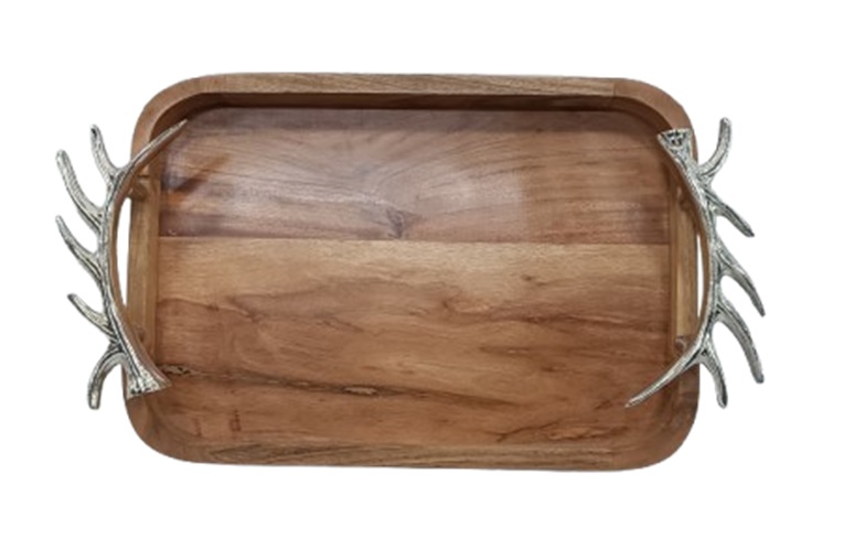 Tablett mit Geweih Alu Nickel 49x28x7cm