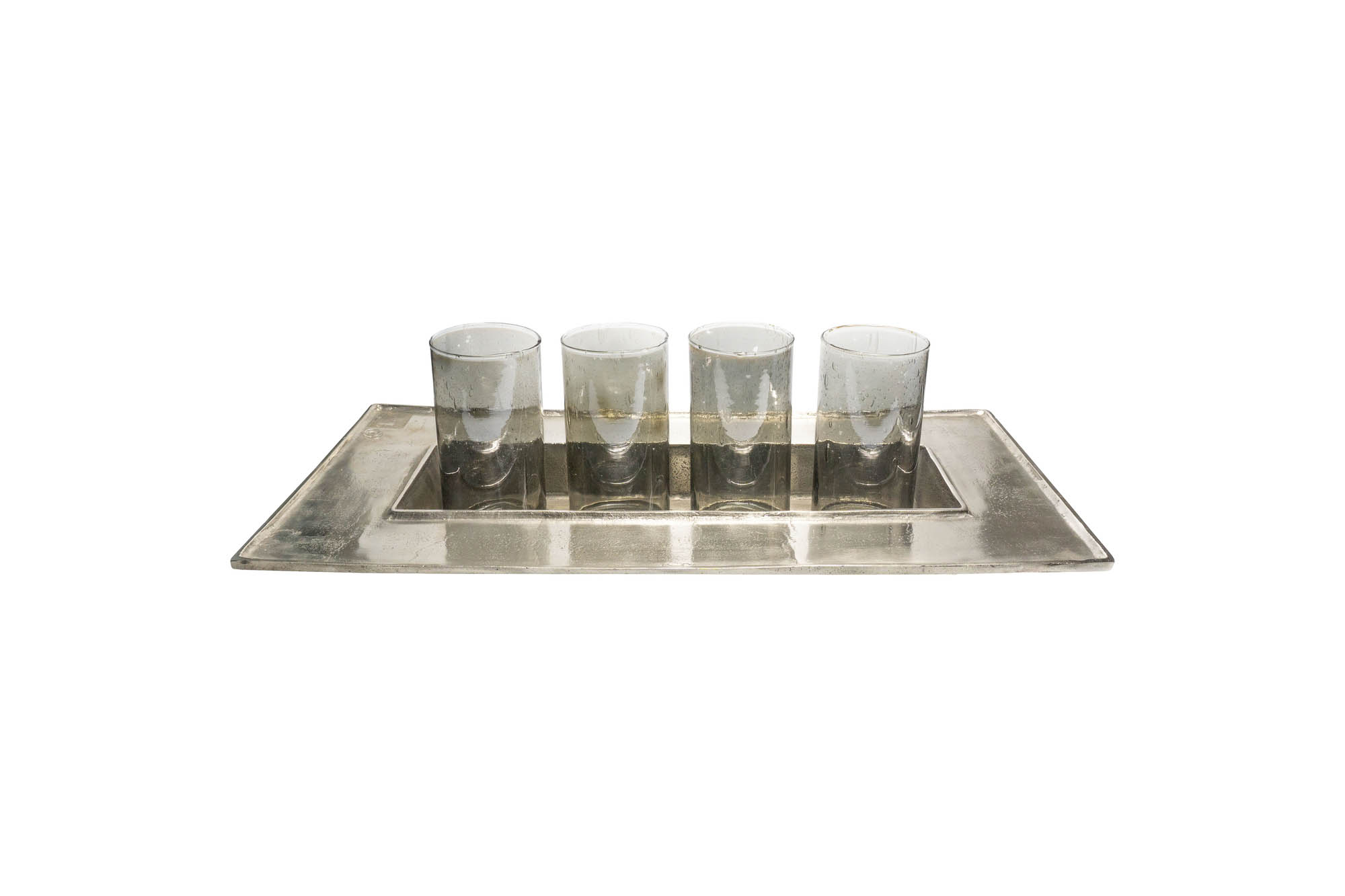 Windlichtreihe Schale Raw Nickel antik Glas grau 4