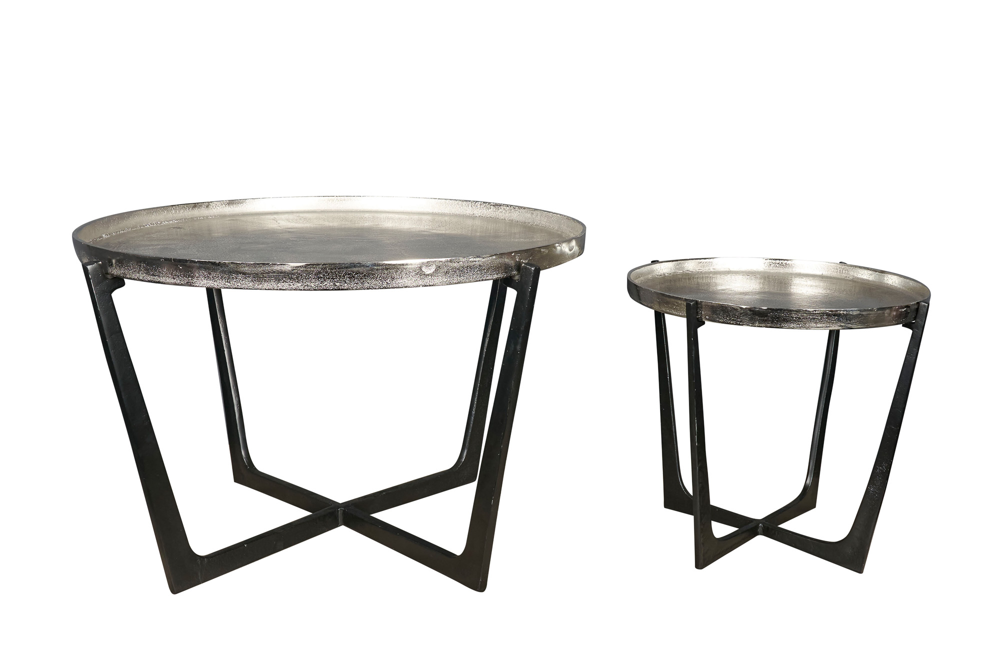 Tisch Set2 Platte Alu Raw Nickel Kreuzfuß Metall schwarz