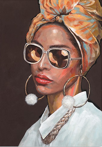 Ölbild Lady mit Sonnenbrille und Ohrring