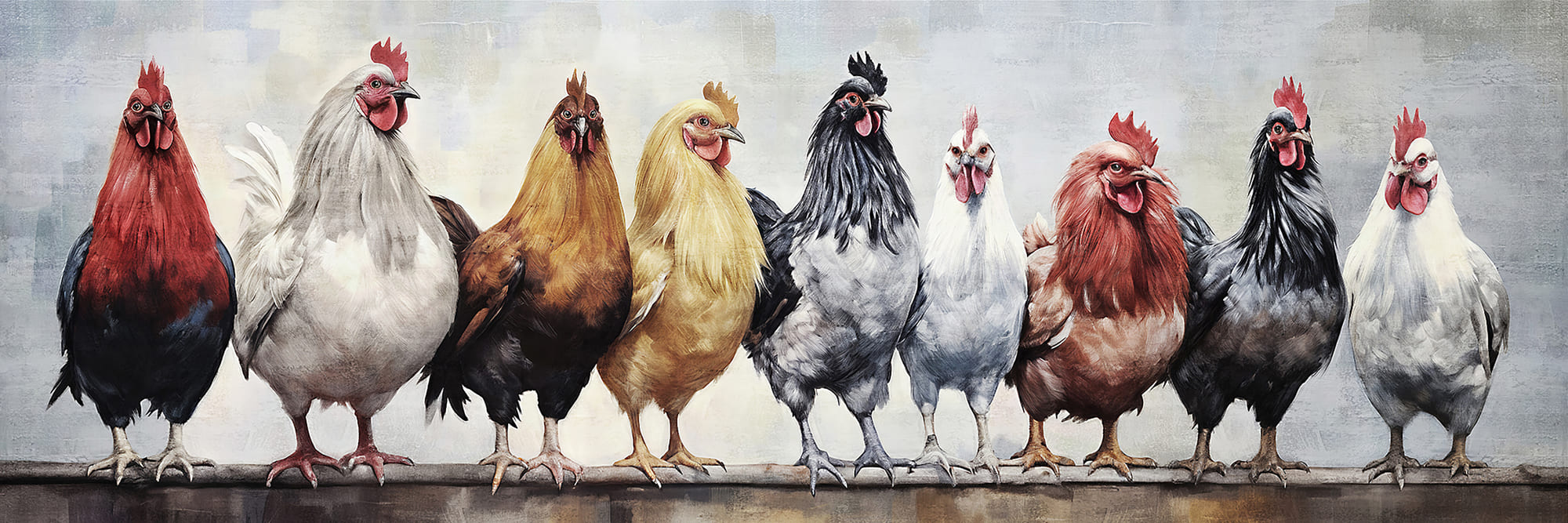 Ölbild Hühner 40x120cm