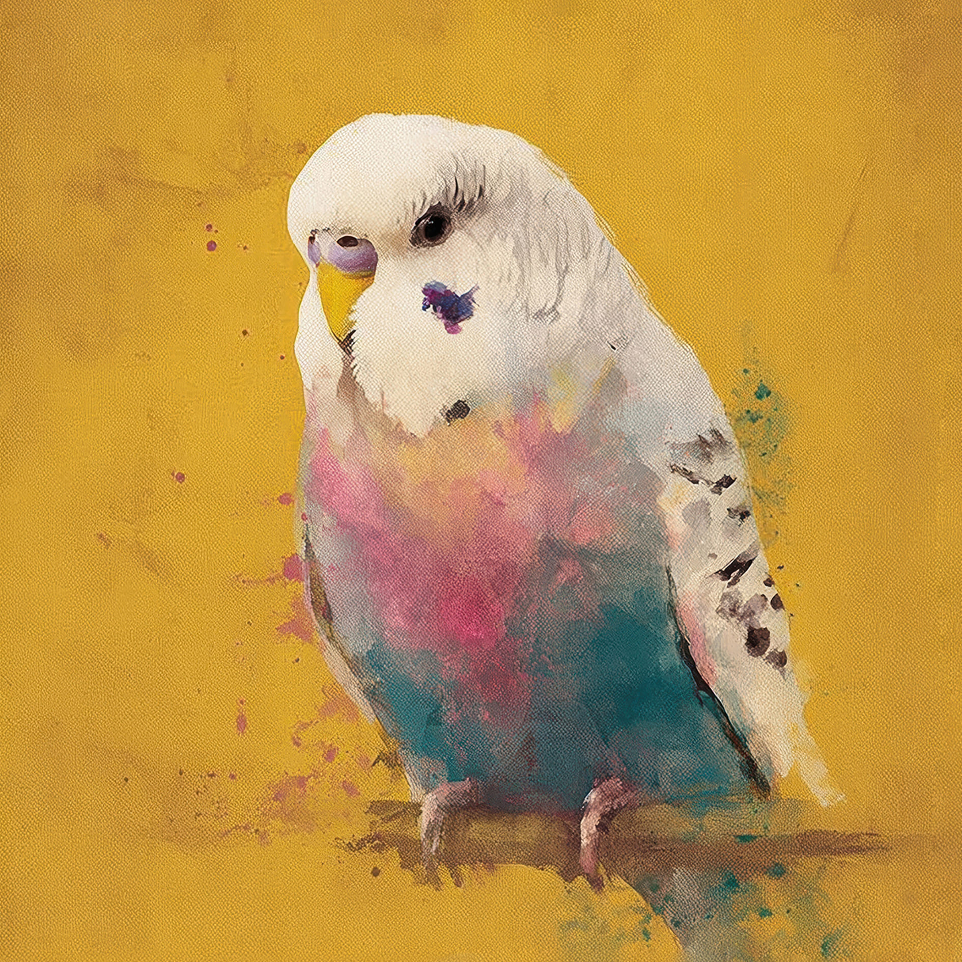 Ölbild mit Rahmen Wellensittich bunt