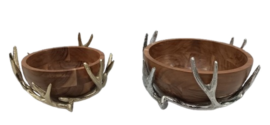 Schale mit Geweih Alu gold 25x25x15cm