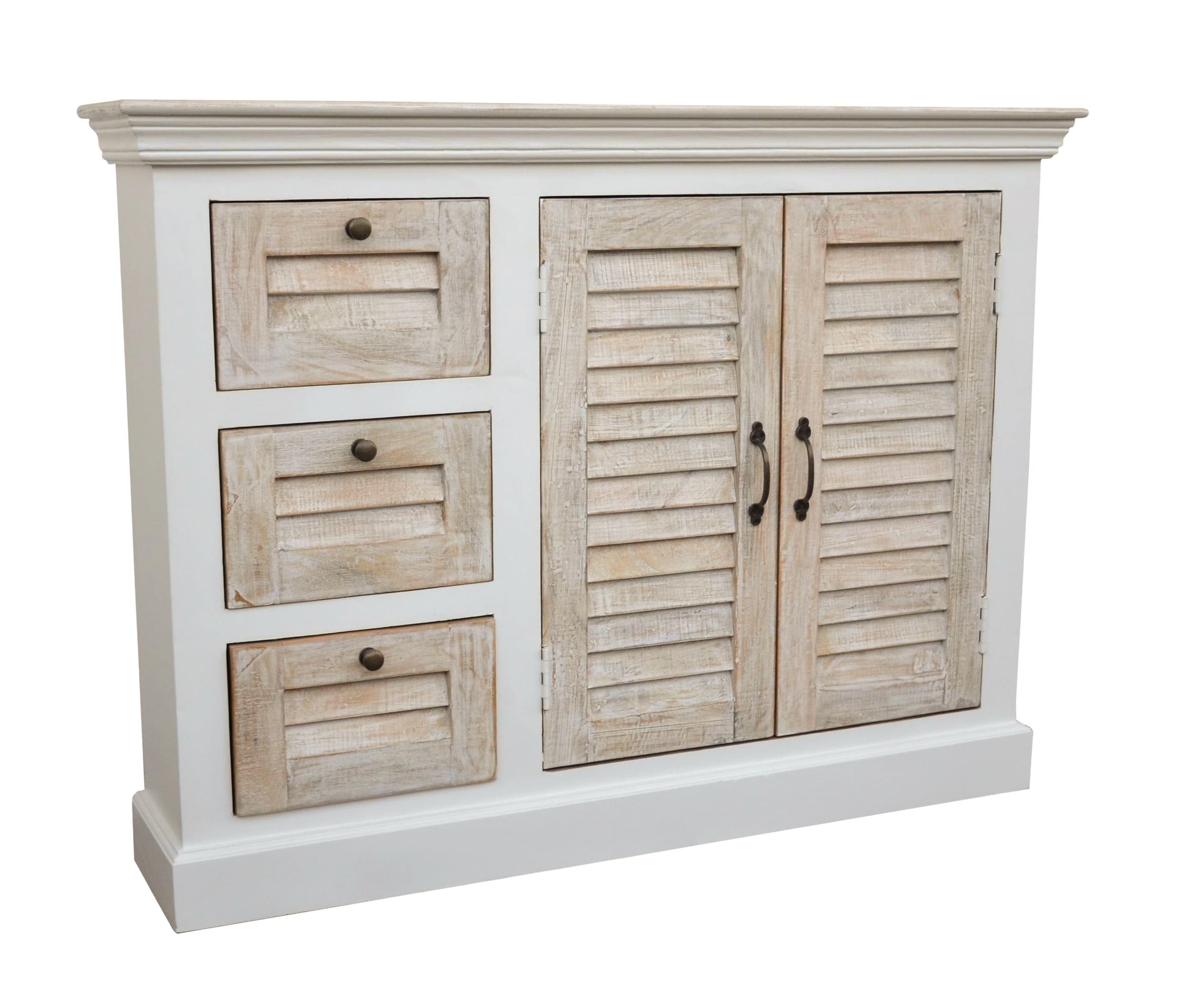 Sideboard Hampton Mangoholz weiß mit Lamellenfront 122x26x92cm