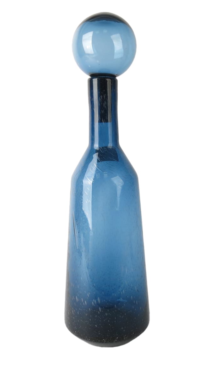 Glasvase Karaffe blau mit Kugel 14,7x14,7x52,5cm