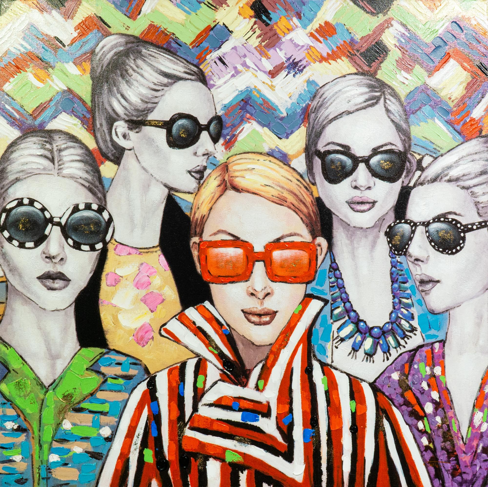 Ölbild Frauen mit Sonnenbrillen 120x120cm