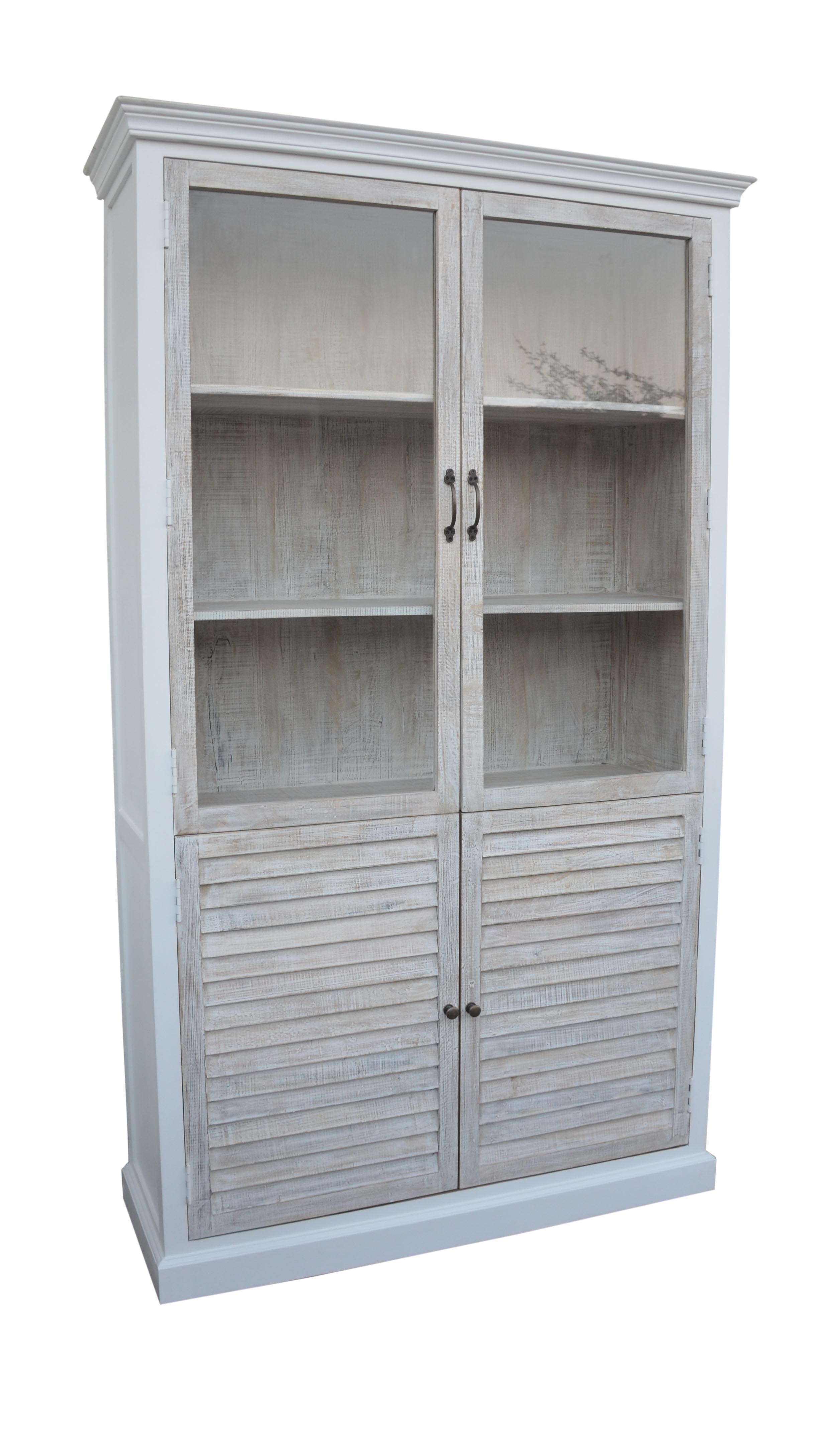Bücherschrank Hampton Mangoholz weiß mit Lamellenfront 124x43x210cm