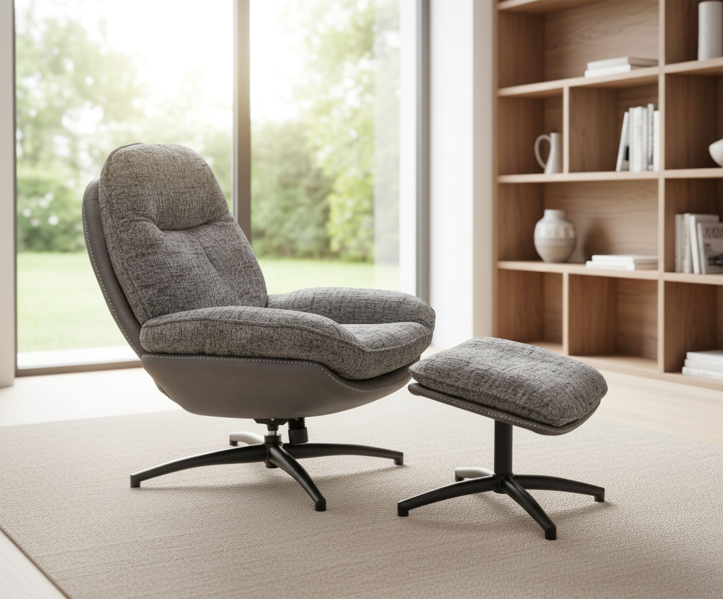 Drehsessel und Hocker Rockdale Bezug Webstoff grau mix